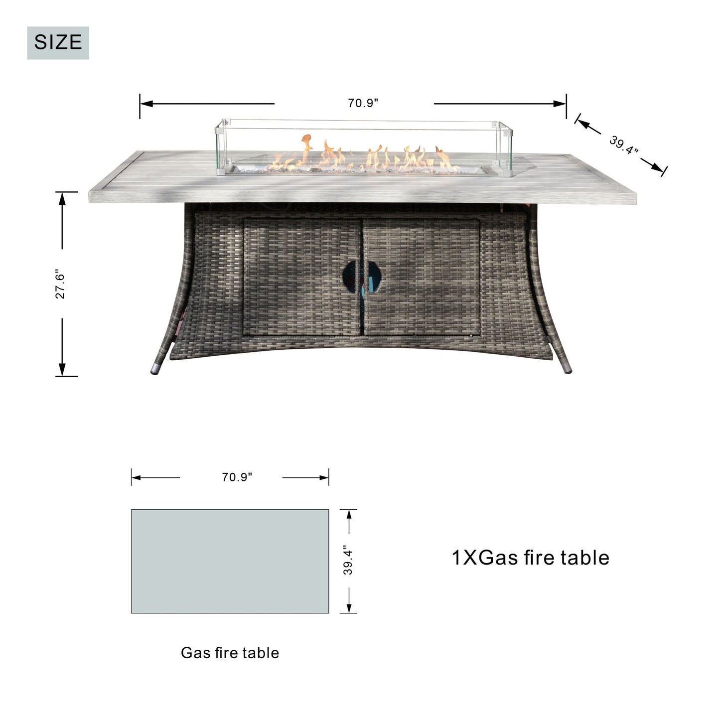 Wicker & Aluminum Patio Dining Table – Built-In Fire Pit Centerpiece