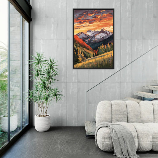 Telluride Mountain Sunset - Living Room Black Frame Canvas