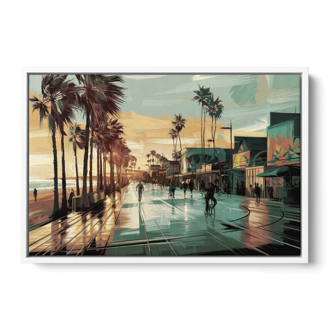 Los Angeles Venice Beach Boardwalk - White Frame Canvas