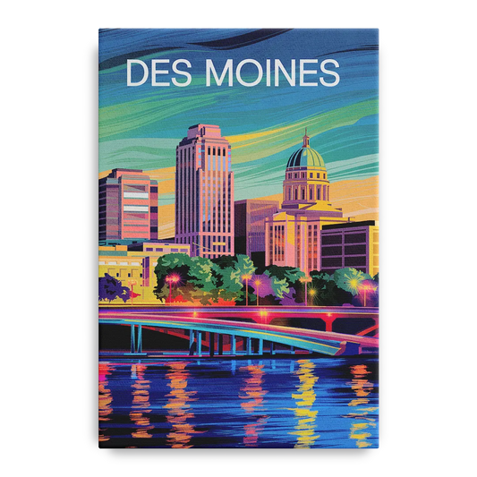 Des Moines Vibrant Cityscape - Canvas Wall Art