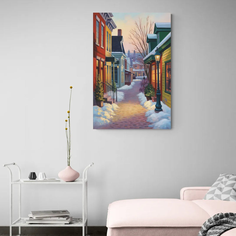 Petit Champlain Winter Quebec - Canvas Wall Art Living Room