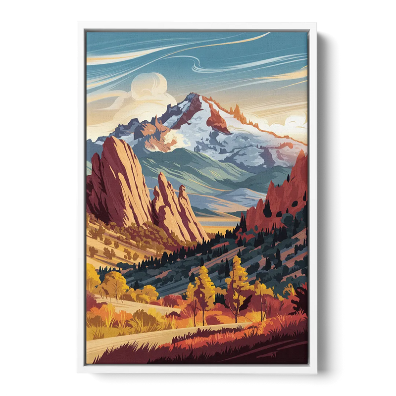 Colorado Springs Pikes Peak Panorama - White Frame Canvas