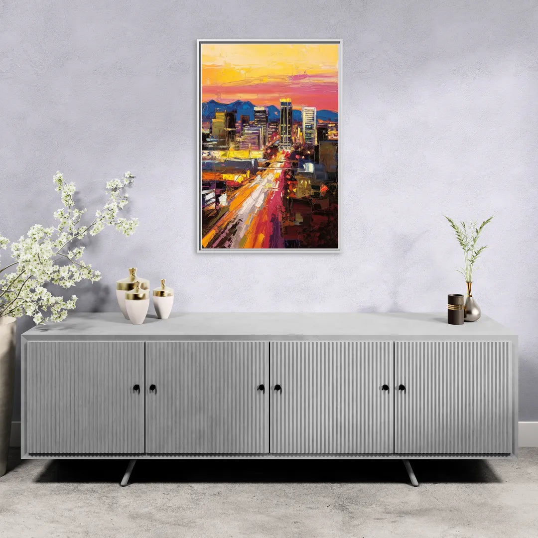 Phoenix Arizona Downtown Lights - Living Room White Frame Canvas