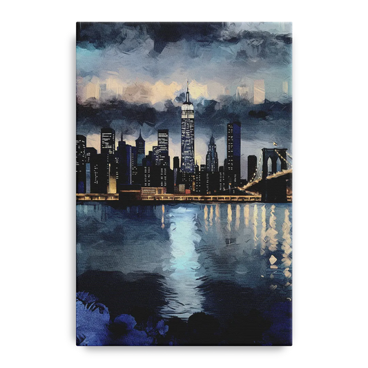 New York City Skyline in Blue Tones Hudson - Canvas Wall Art