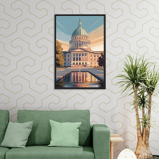 Madison Capitol Reflection - Living Room Black Frame Canvas