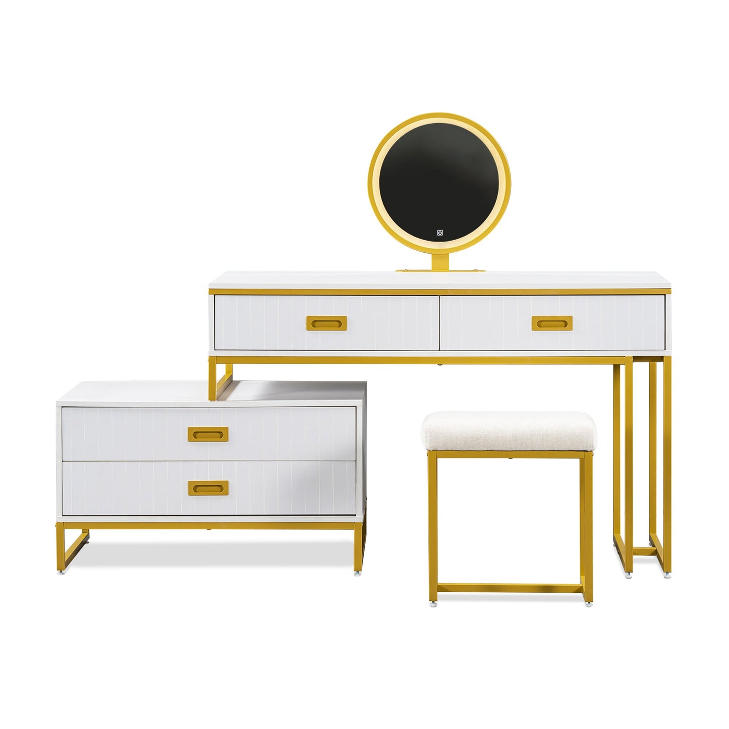 Elegant 4-Drawer Vanity Table with Side Cabinet – Modern Home Decor