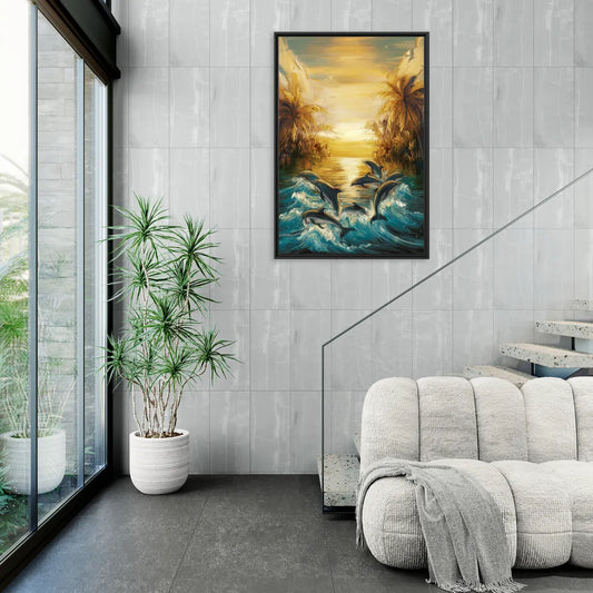 Myrtle Beach Dolphin Horizon - Living Room Black Frame Canvas