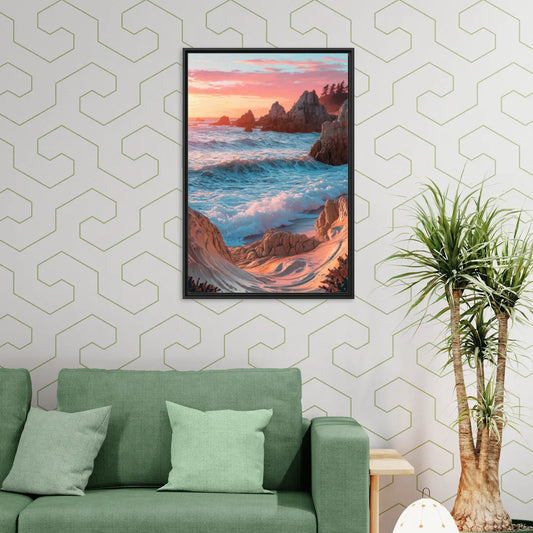 Bandon Beach Waves - Living Room Black Frame Canvas