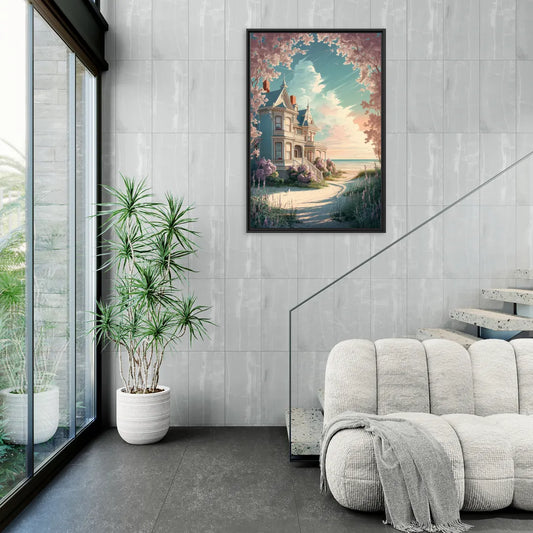 Cape May Victorian Charm - Living Room Black Frame Canvas