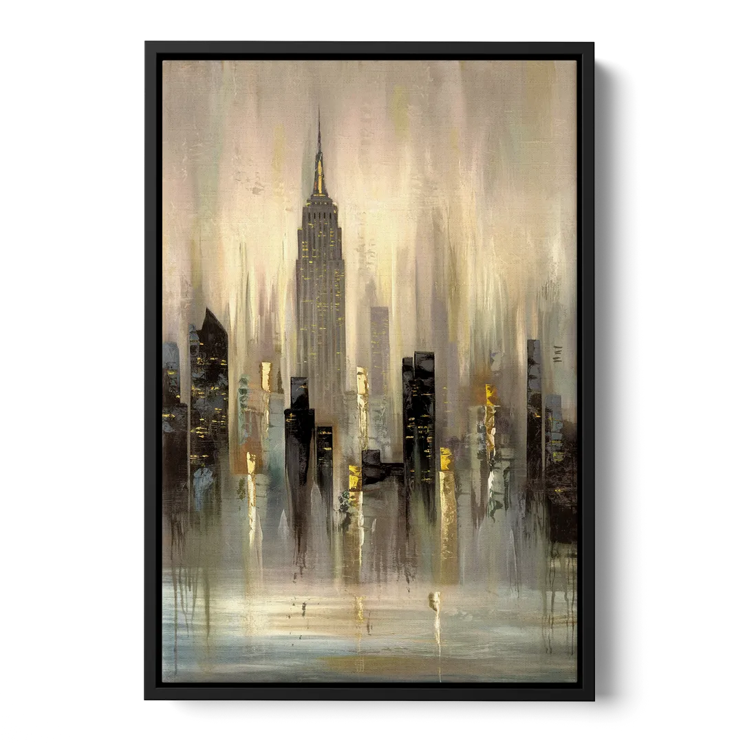 New York City Skyline in Fog - Black Frame Canvas