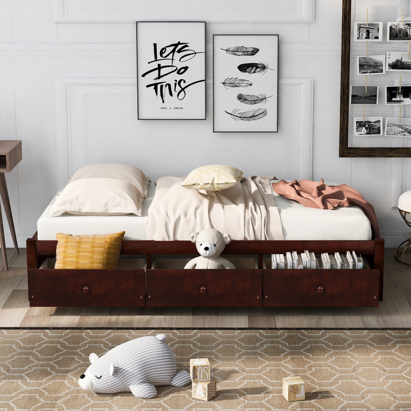 Twin Platform Bed with Storage – Elegant 3-Drawer Design