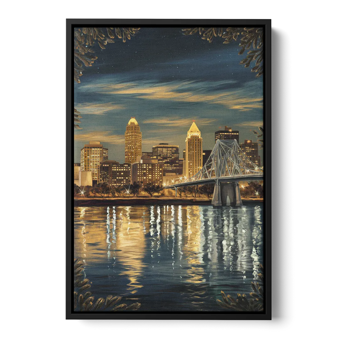 Louisville Downtown Skyline - Black Frame Canvas