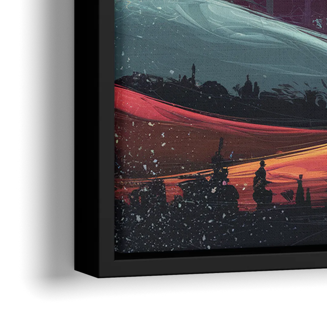 Los Angeles Skyline at Sunset - Close-Up Black Frame Canvas