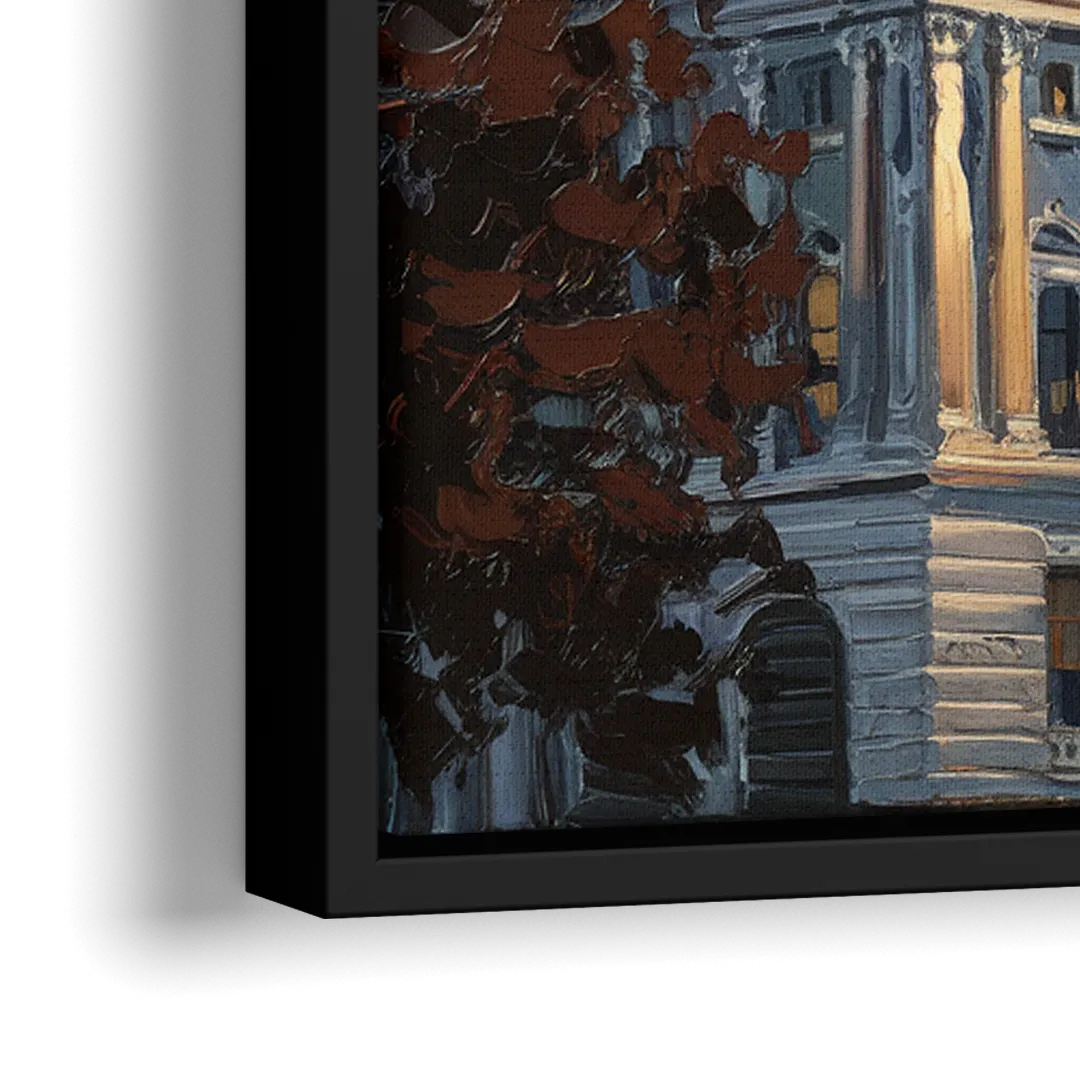 Savannah Capitol with American Flag - Close-Up Black Frame Canvas