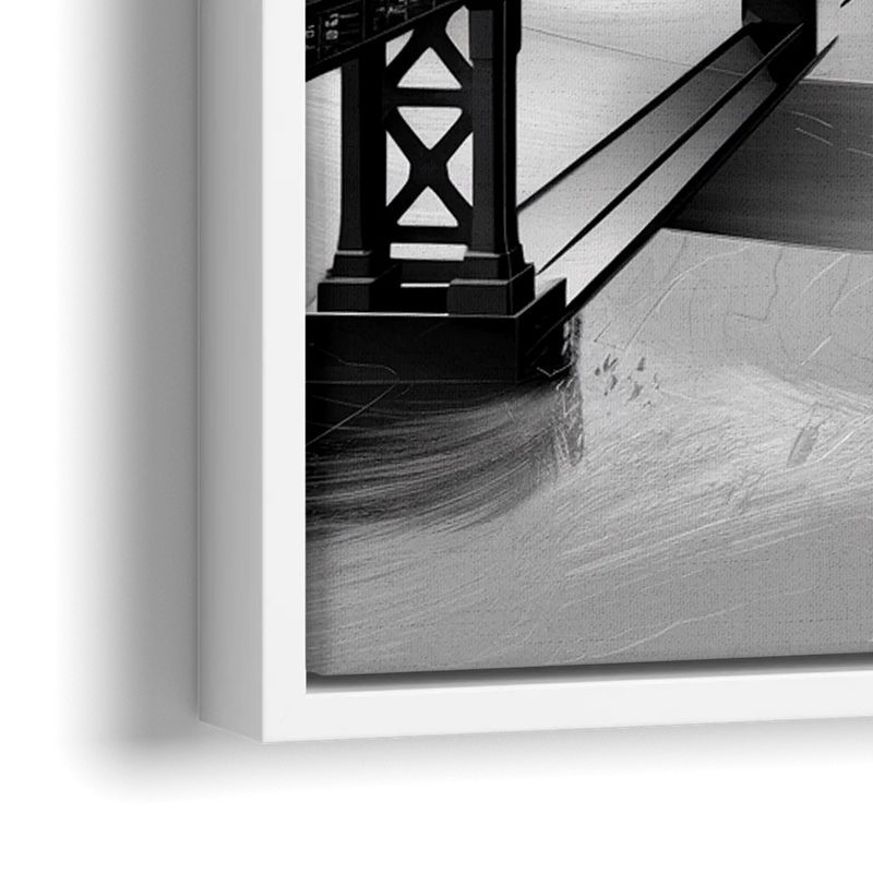 San Francisco Black and White Skyline - Close-Up White Frame Canvas