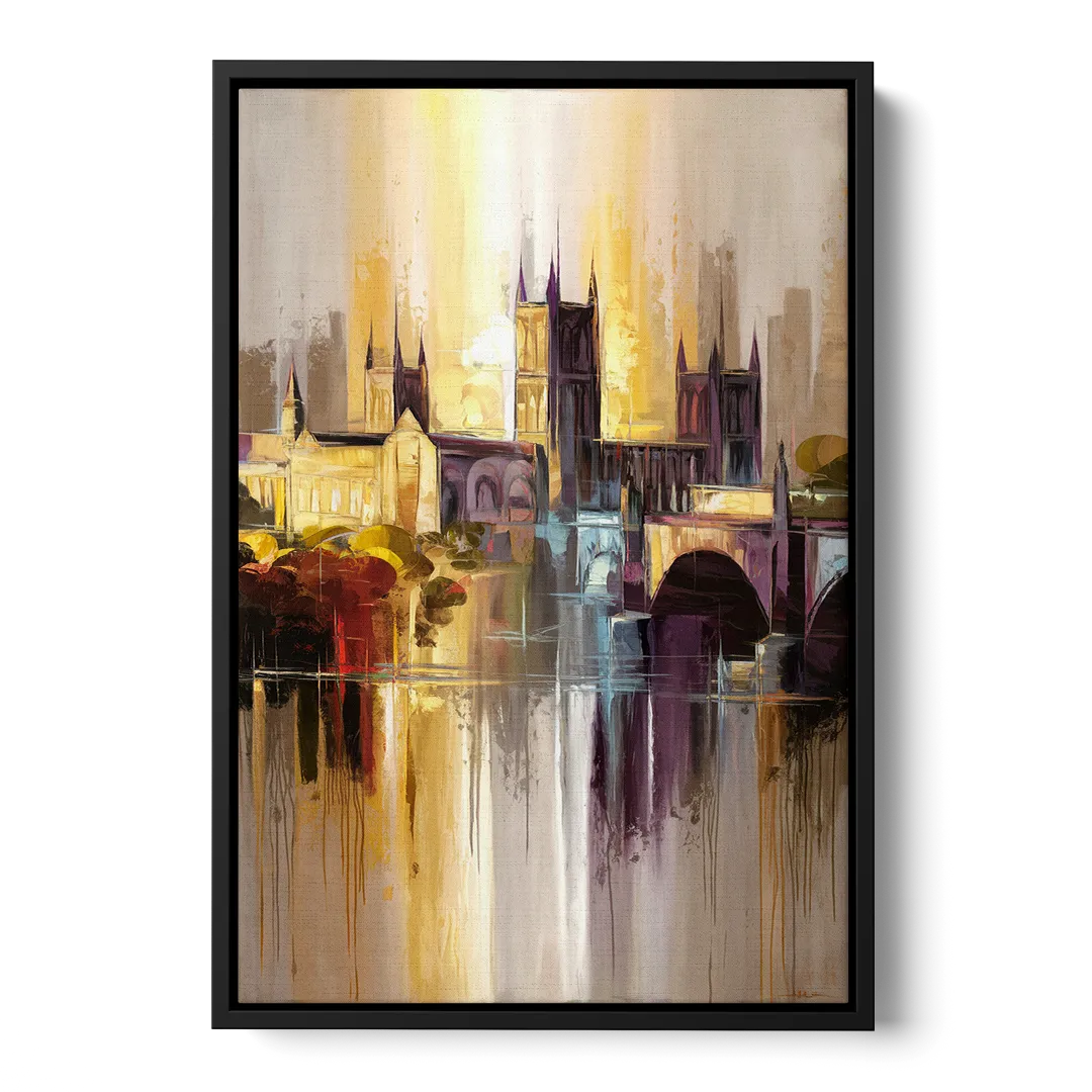 Durham Cityscape Reflection - Black Frame Canvas