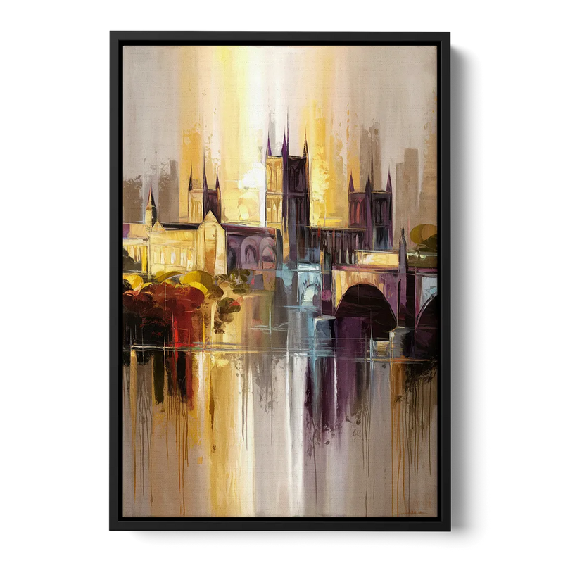 Durham Cityscape Reflection - Black Frame Canvas