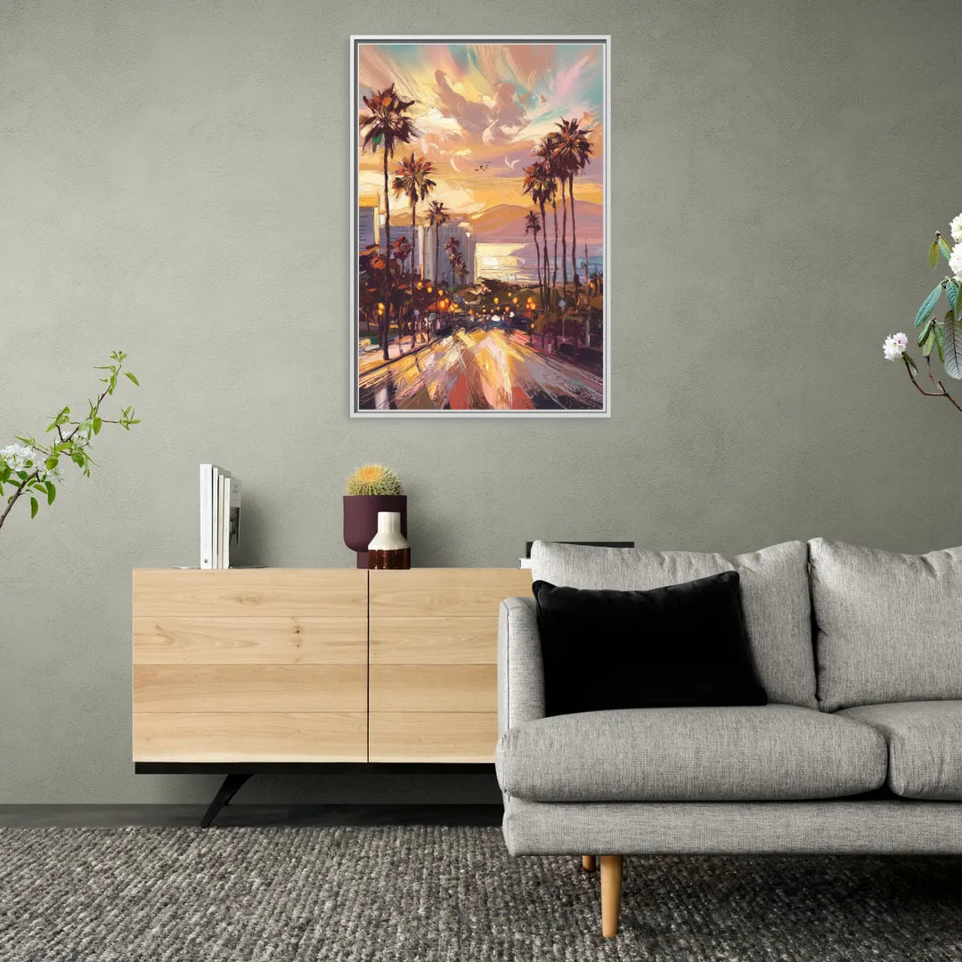 Los Angeles Golden Hour - Living Room White Frame Canvas
