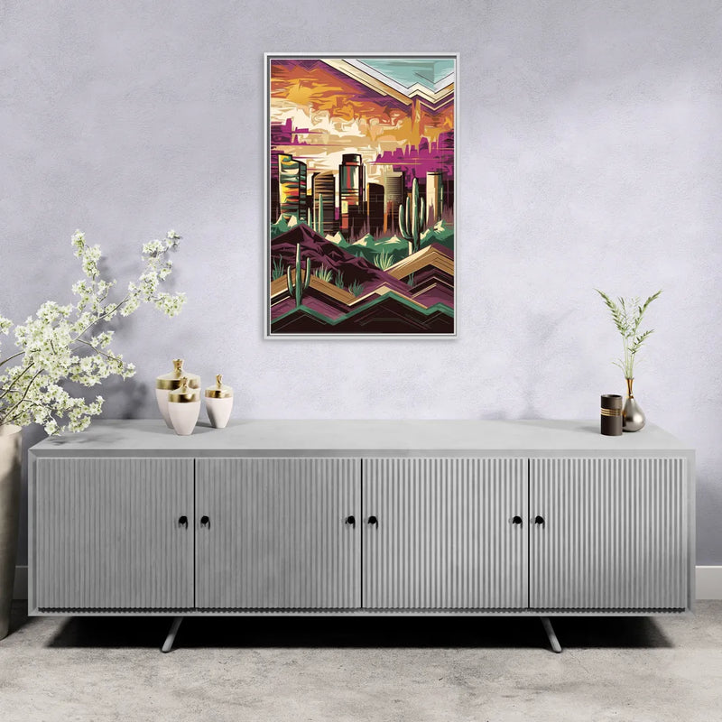 Phoenix Skyline at Sunset - Living Room White Frame Canvas
