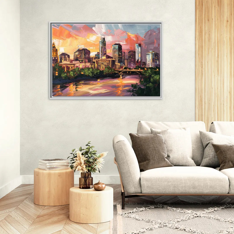 Austin Urban Charm - Living Room White Frame Canvas