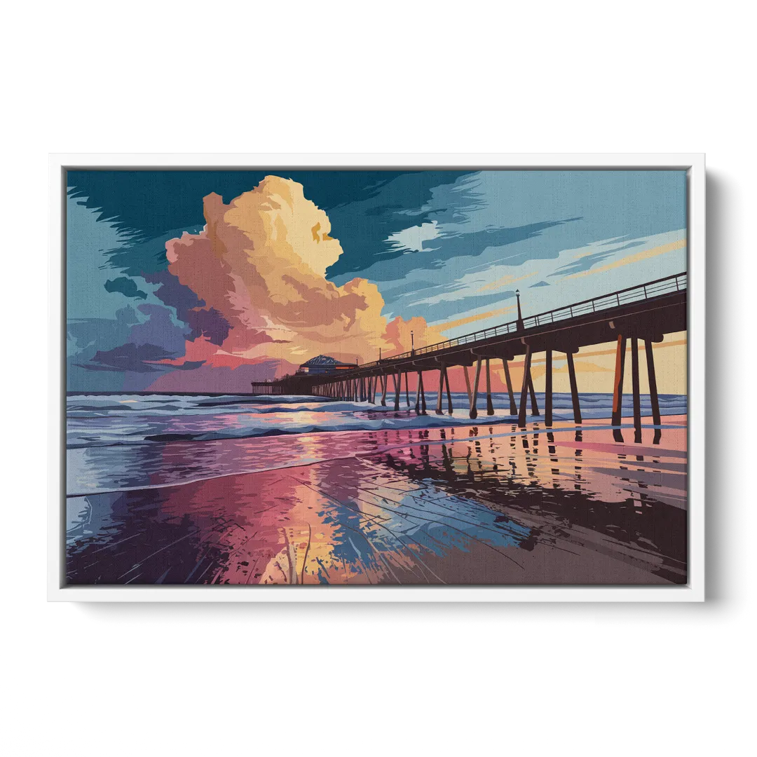 Huntington Beach Sunrise Views - White Frame Canvas