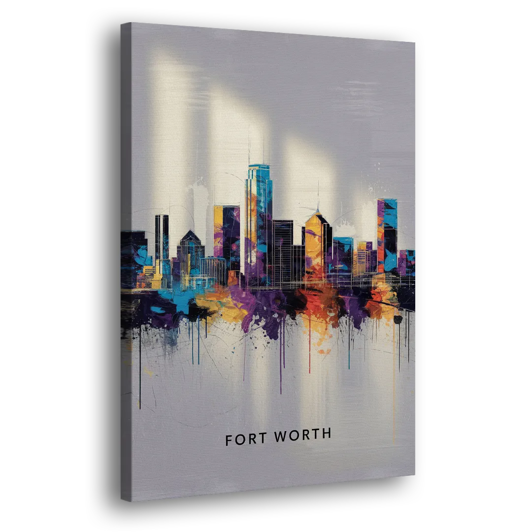 Fort Worth Downtown Skyline - Canvas Print Art Sides