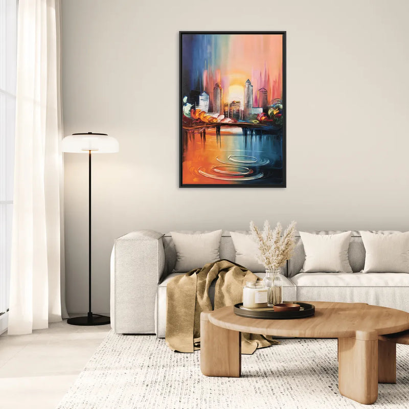 Louisville Skyline at Sunrise - Living Room Black Frame Canvas