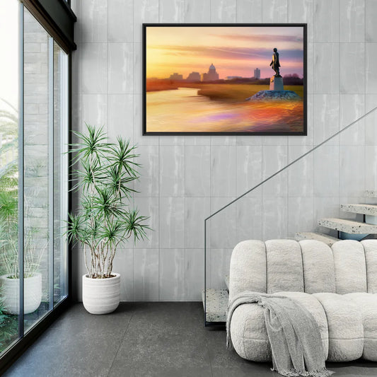 Wichita Skyline Sunset - Living Room Black Frame Canvas