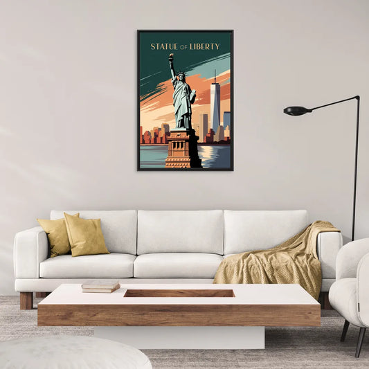 New York City Statue of Liberty - Living Room Black Frame Canvas
