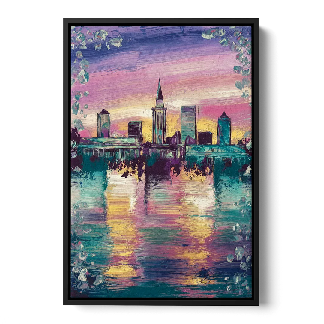New Orleans Skyline at Sunset - Black Frame Canvas