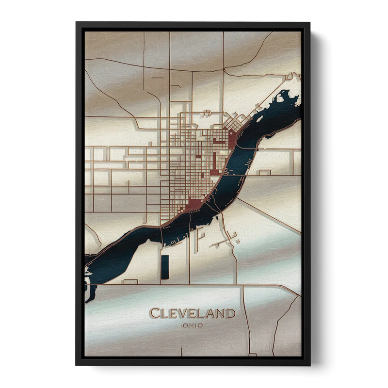Cleveland Ohio Map Design - Black Frame Canvas