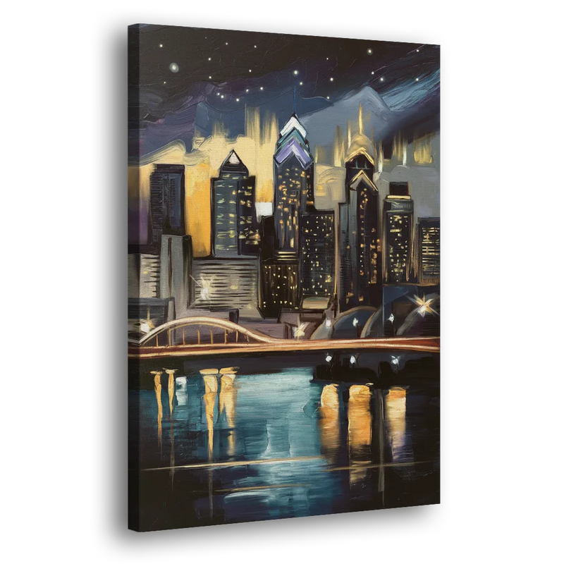 Philadelphia Skyline at Night - Canvas Print Art Sides