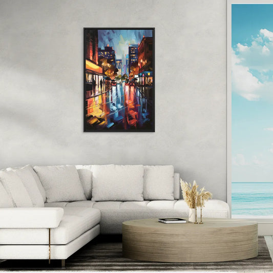 Greenville Night City Lights - Living Room Black Frame Canvas