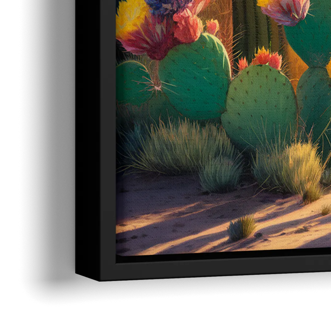 Phoenix Cactus Scene - Close-Up Black Frame Canvas