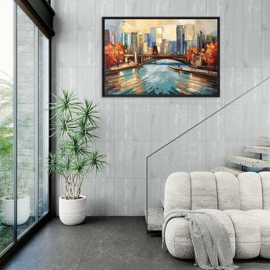 Grand Rapids Urban River Views - Living Room Black Frame Canvas