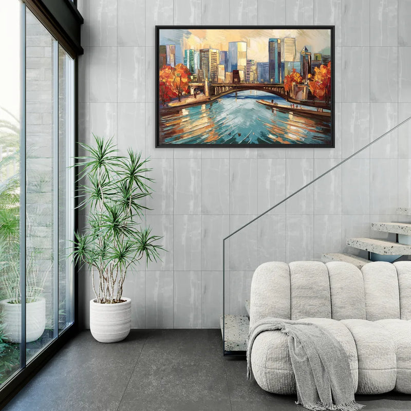 Grand Rapids Urban River Views - Living Room Black Frame Canvas