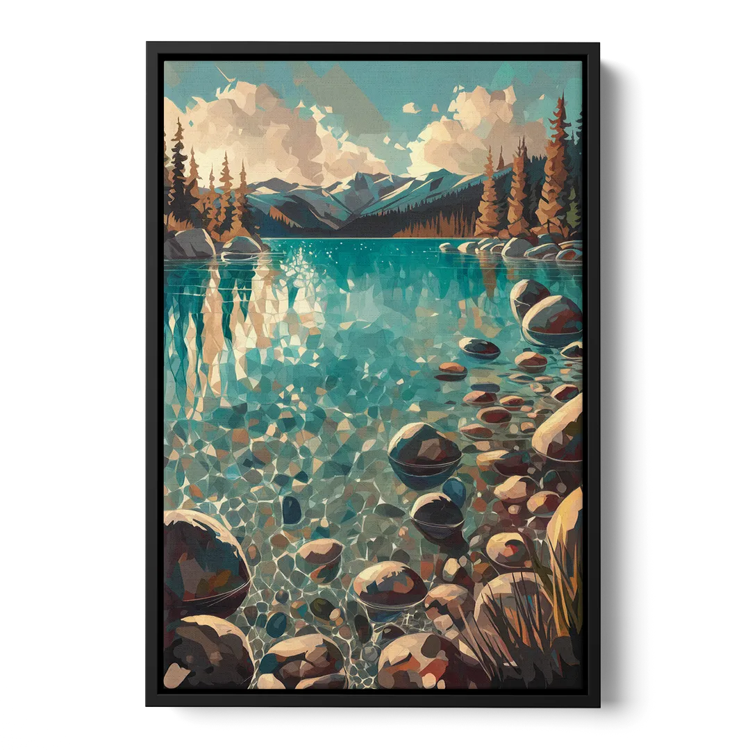 Lake Tahoe Crystal Waterscape - Black Frame Canvas