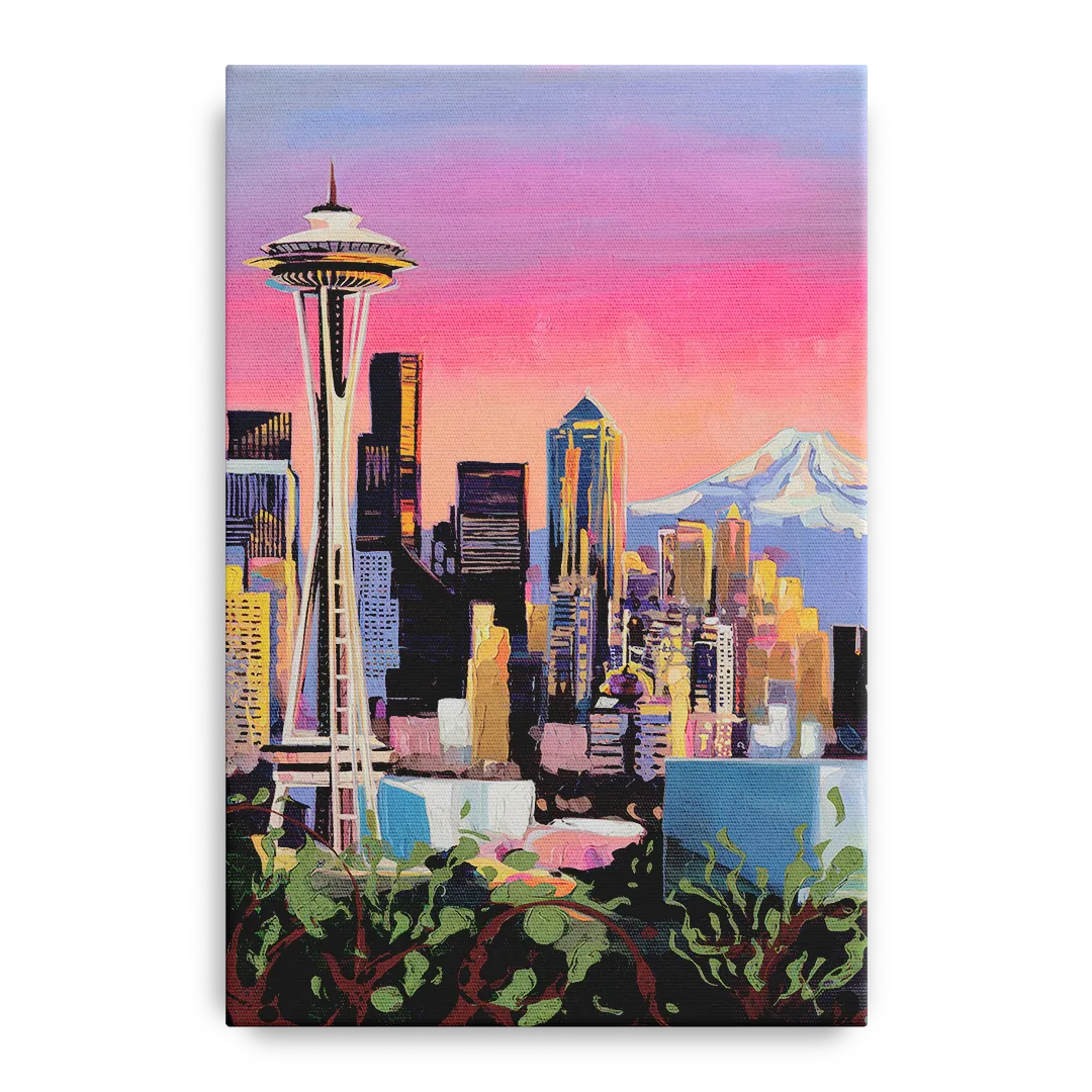Seattle Skyline with Mount Rainier - Canvas Wall Art