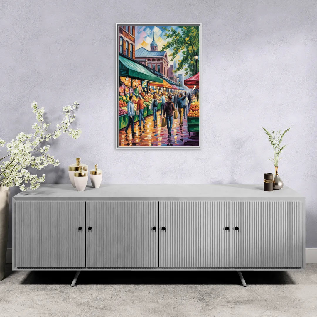 St Lawrence Market Scene - Living Room White Frame Canvas