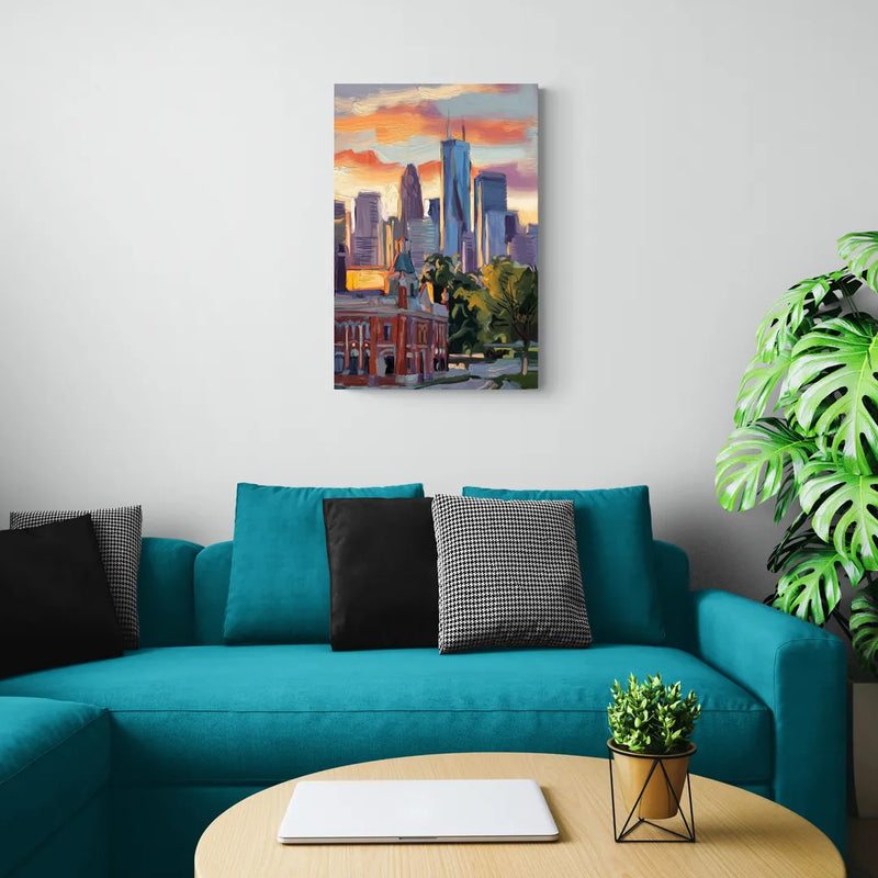 Kansas City Skyline at Sunset - Canvas Wall Art Living Room