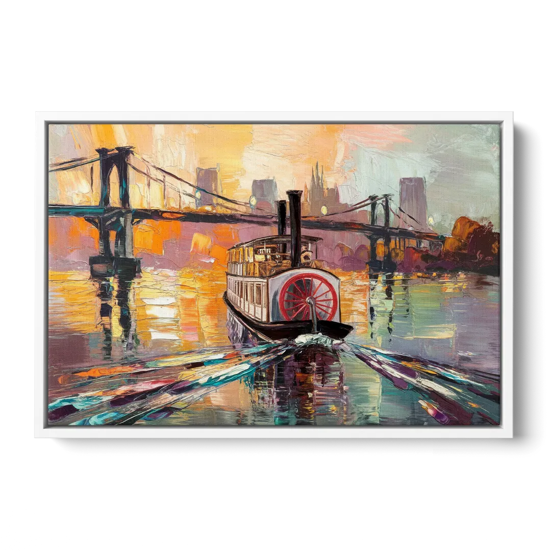New Orleans Mississippi River Views - White Frame Canvas