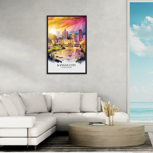 Kansas City Scenic Riverfront - Living Room Black Frame Canvas