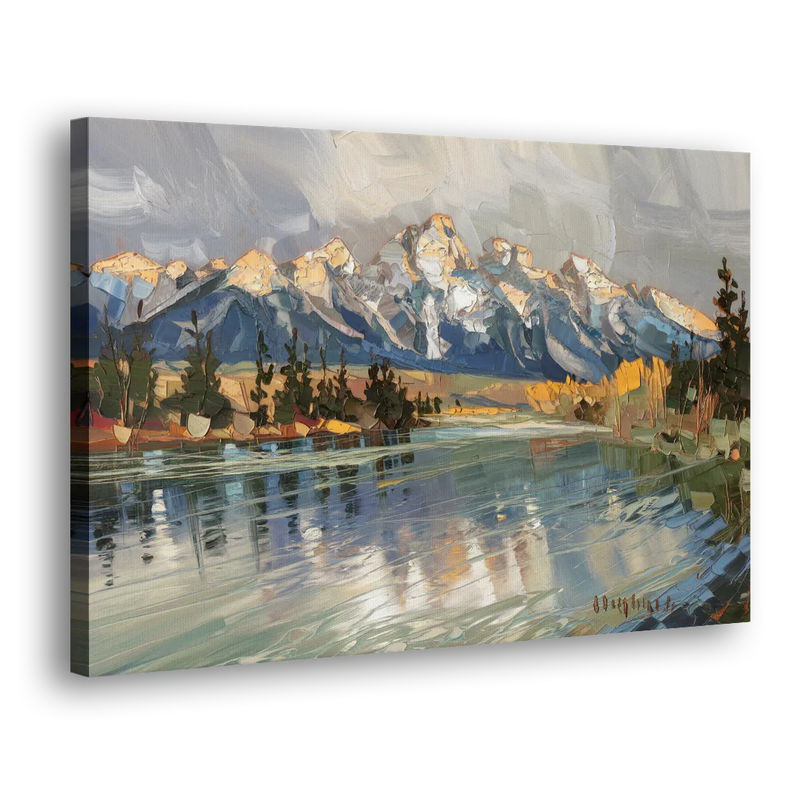 Jackson Hole River Reflection - Canvas Print Art Sides