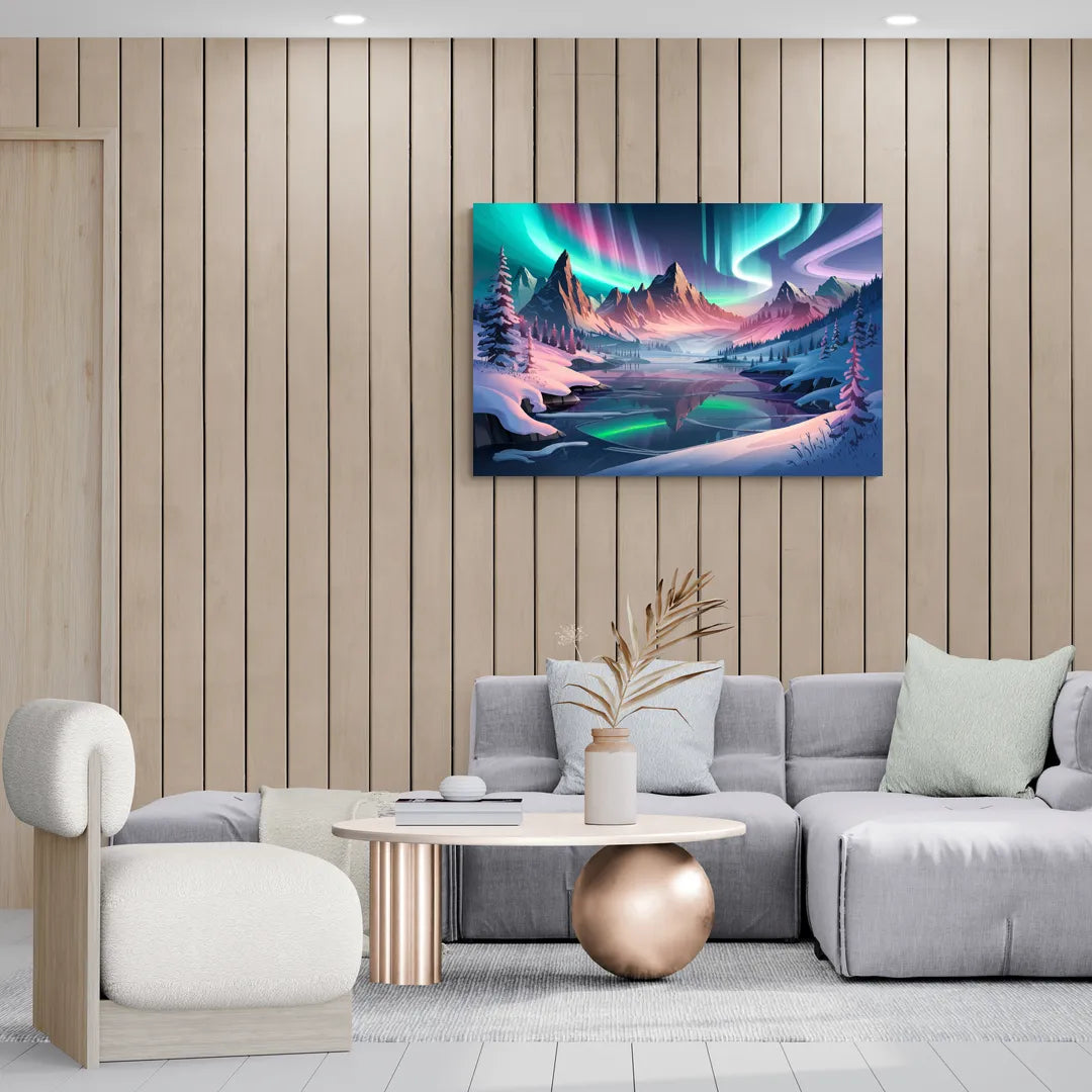 Aurora Snowy Peaks - Canvas Wall Art Living Room