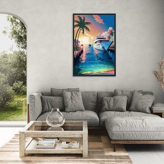 Fort Lauderdale Yacht Harbor - Living Room Black Frame Canvas