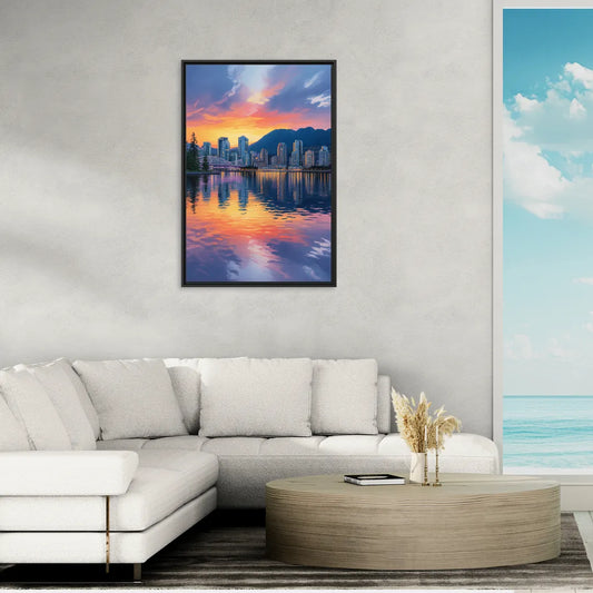 Vancouver Downtown Reflection - Living Room Black Frame Canvas