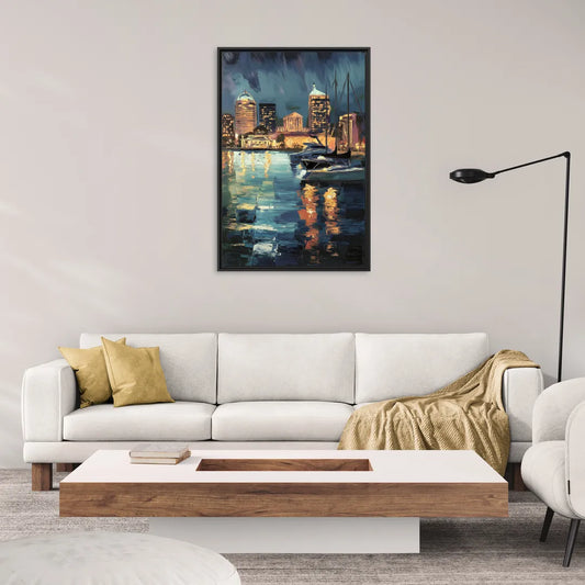 Baltimore Harbor Nightscape - Living Room Black Frame Canvas