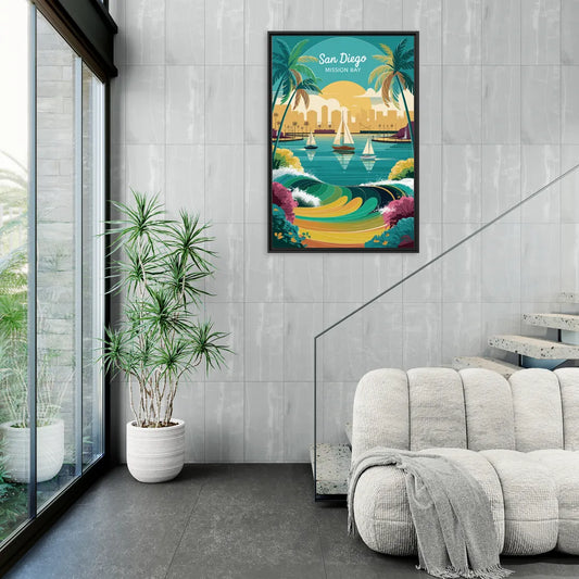 San Diego Mission Bay Views - Living Room Black Frame Canvas