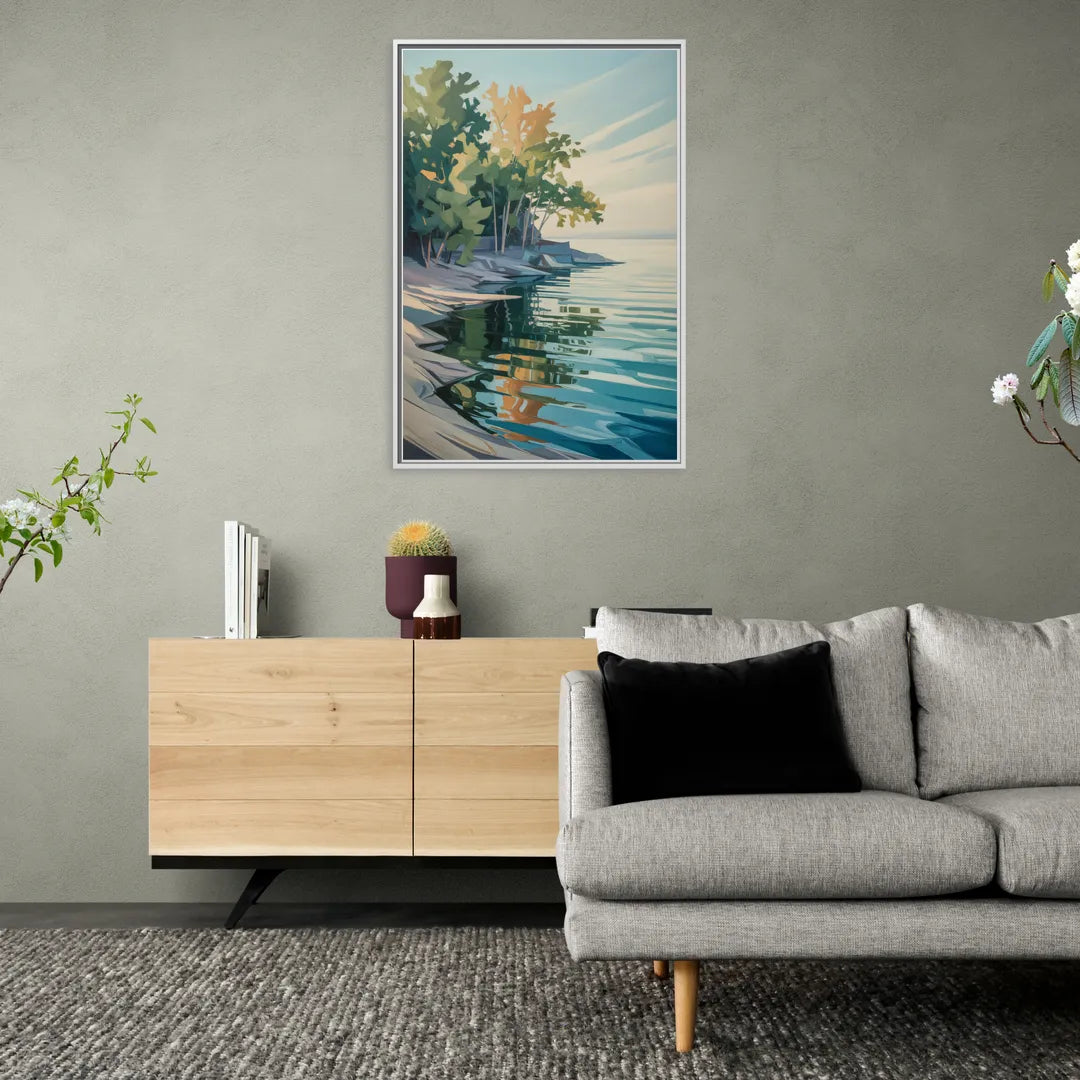 Lake Ontario Reflections - Living Room White Frame Canvas