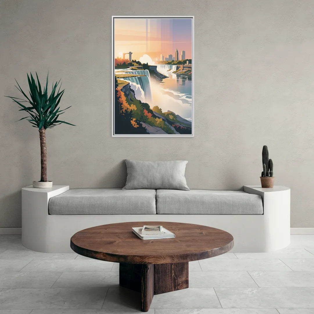 Niagara Falls at Sunset - Living Room White Frame Canvas
